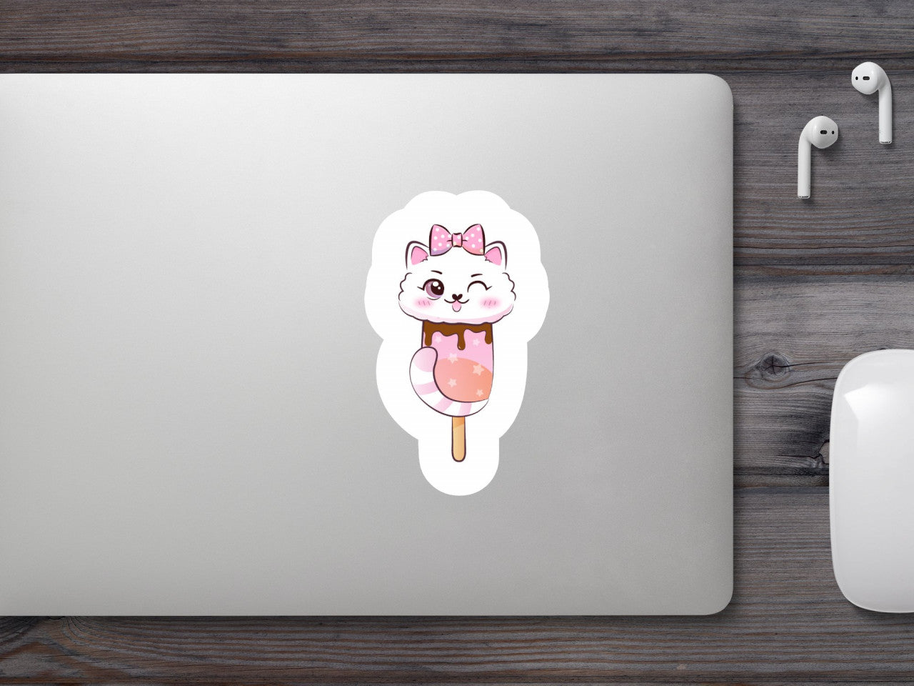 Set 5 bucati, Sticker decorativ, Ice cream cat, Rezistent la apa, NO9711, 6 cm, Multicolor