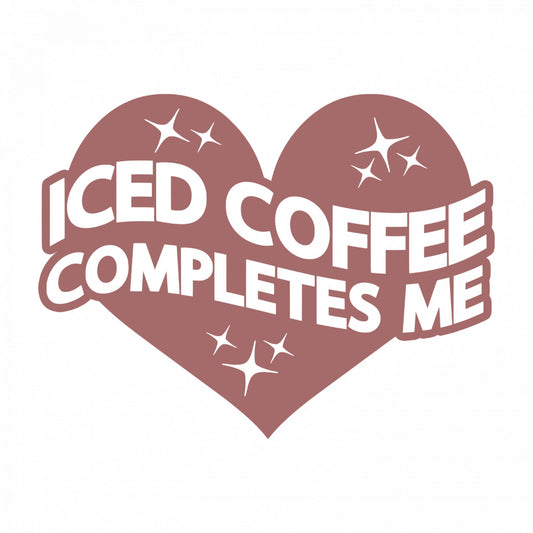 Set 5 bucati, Sticker decorativ, Iced coffee completes me, Rezistent la apa, NO9714, 6 cm, Multicolor