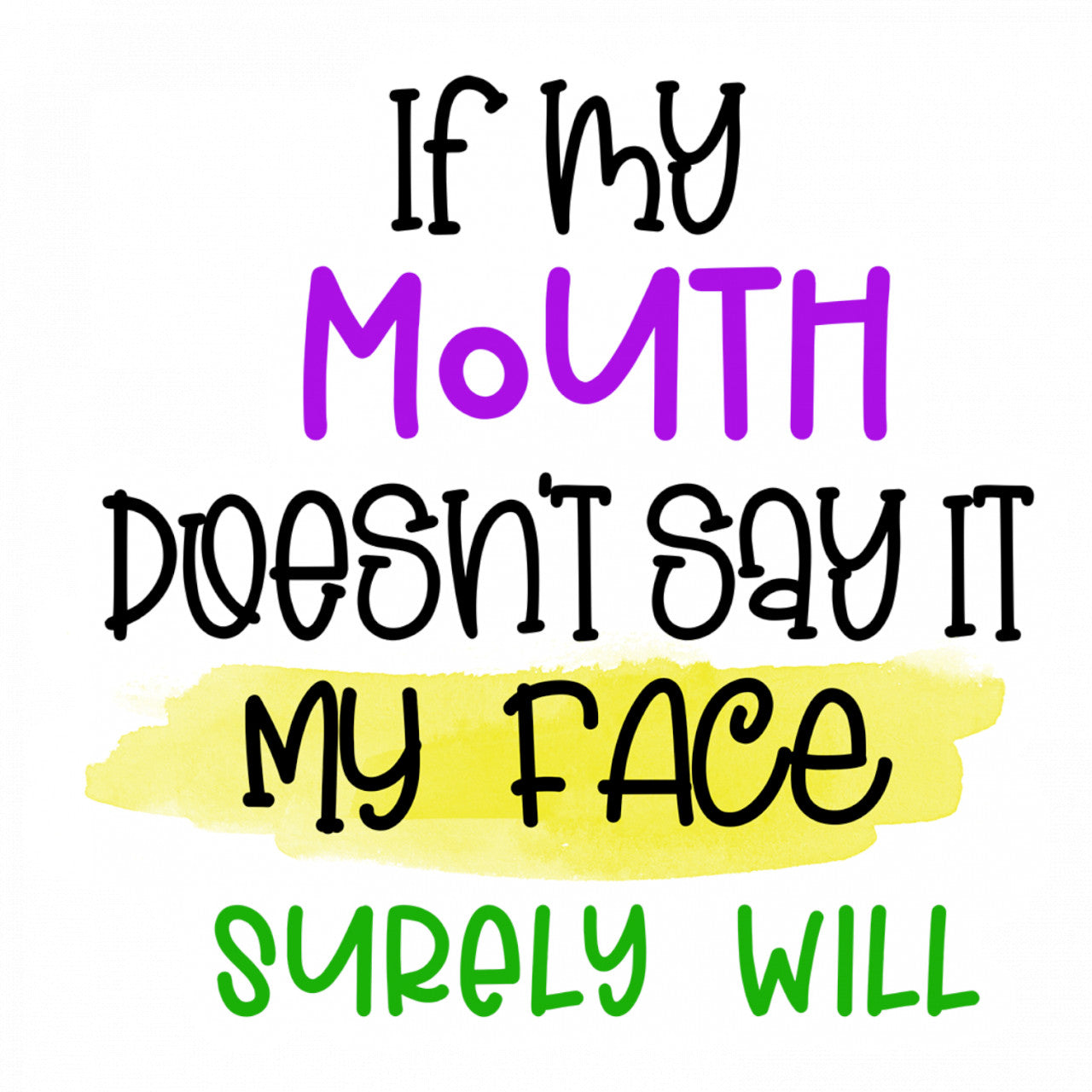 Set 5 bucati, Sticker decorativ, If my mouth doesn't say it my face surely will, Rezistent la apa, NO9728, 6 cm, Multicolor