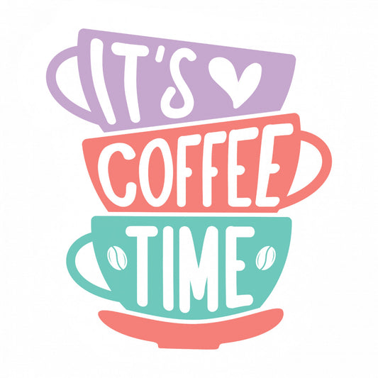 Set 5 bucati, Sticker decorativ, It's coffee time, Rezistent la apa, NO9781, 6 cm, Multicolor