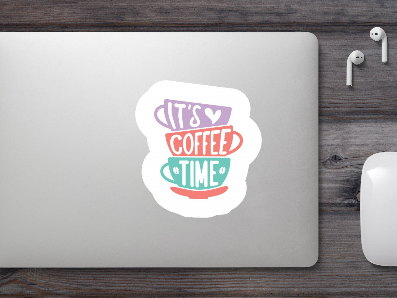 Set 5 bucati, Sticker decorativ, It's coffee time, Rezistent la apa, NO9781, 6 cm, Multicolor