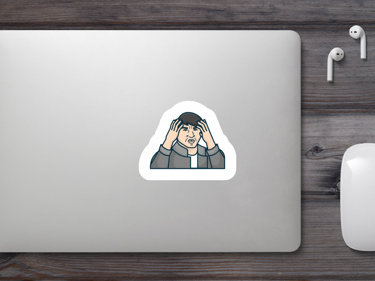 Set 5 bucati, Sticker decorativ, Jackie Chan confuz Meme, Rezistent la apa, NO9791, 6 cm, Multicolor