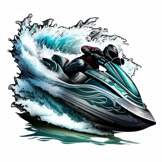 Set 5 bucati, Sticker decorativ, Jet ski in viteza pe apa, Rezistent la apa, NO9800, 6 cm, Multicolor