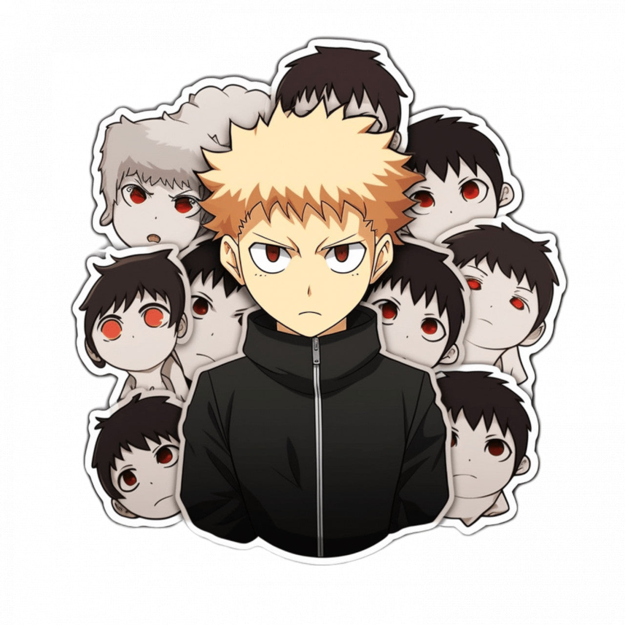 Set 5 bucati, Sticker decorativ, Jujutsu Kaisen desen dublu, Rezistent la apa, NO9822, 6 cm, Multicolor