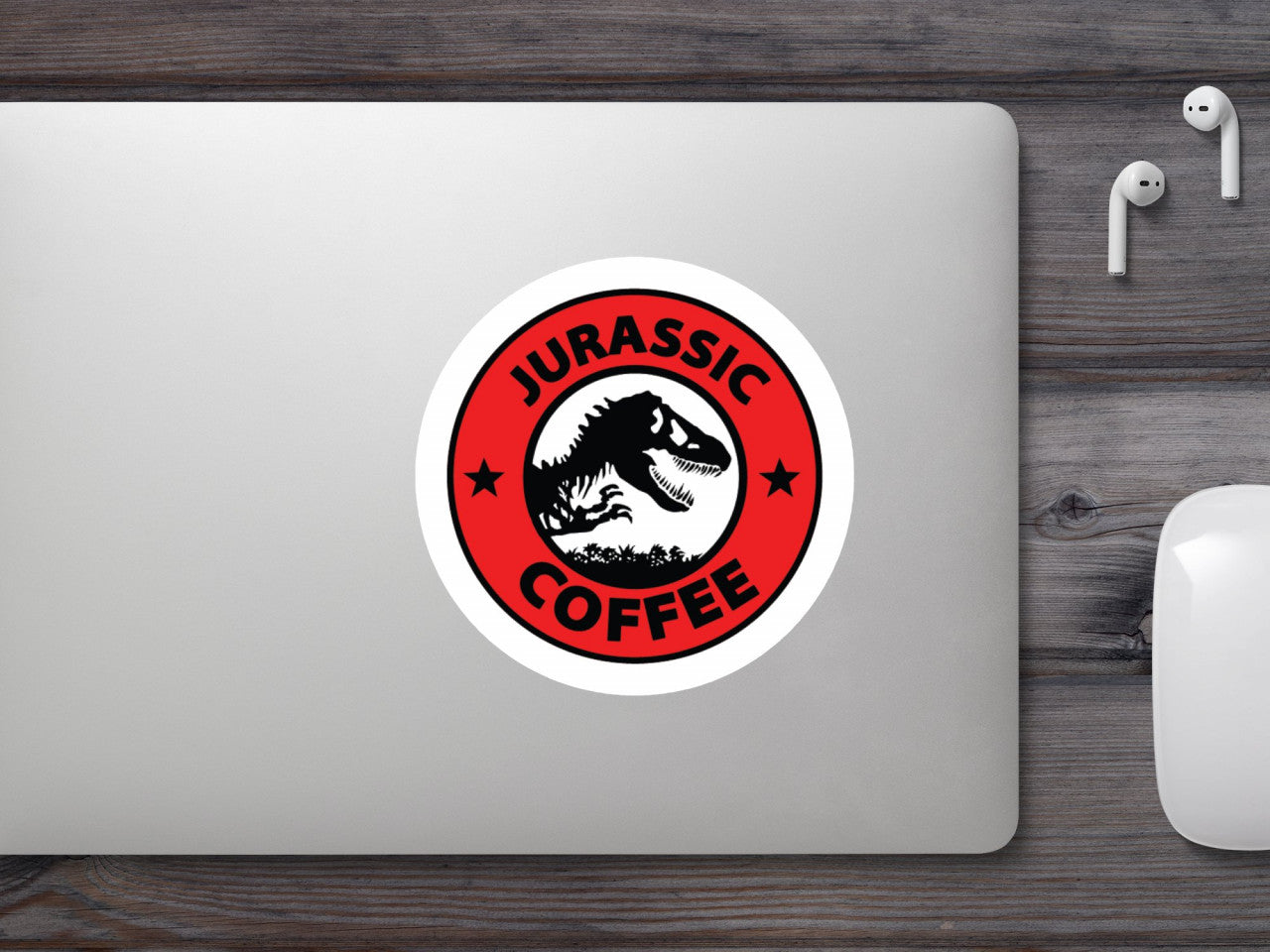 Set 5 bucati, Sticker decorativ, Jurassic coffee, Rezistent la apa, NO9827, 6 cm, Multicolor