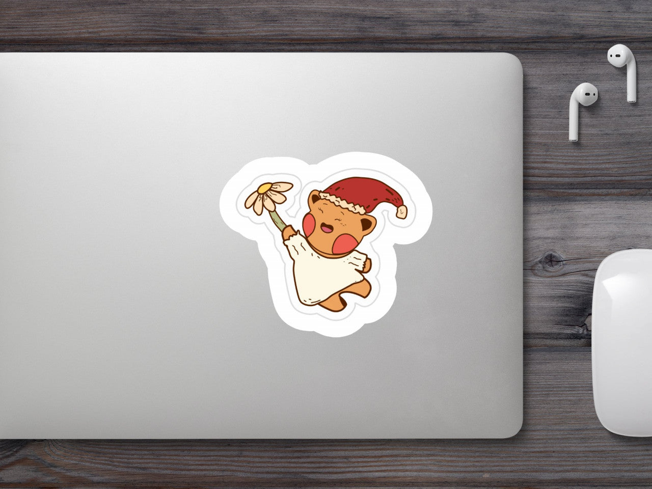 Set 5 bucati, Sticker decorativ, Kawaii bear cu papadie, Rezistent la apa, NO9838, 6 cm, Multicolor