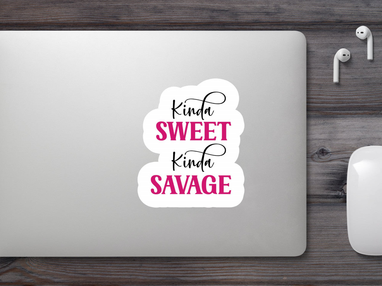 Set 5 bucati, Sticker decorativ, Kinda sweet kinda savage, Rezistent la apa, NO9843, 6 cm, Multicolor