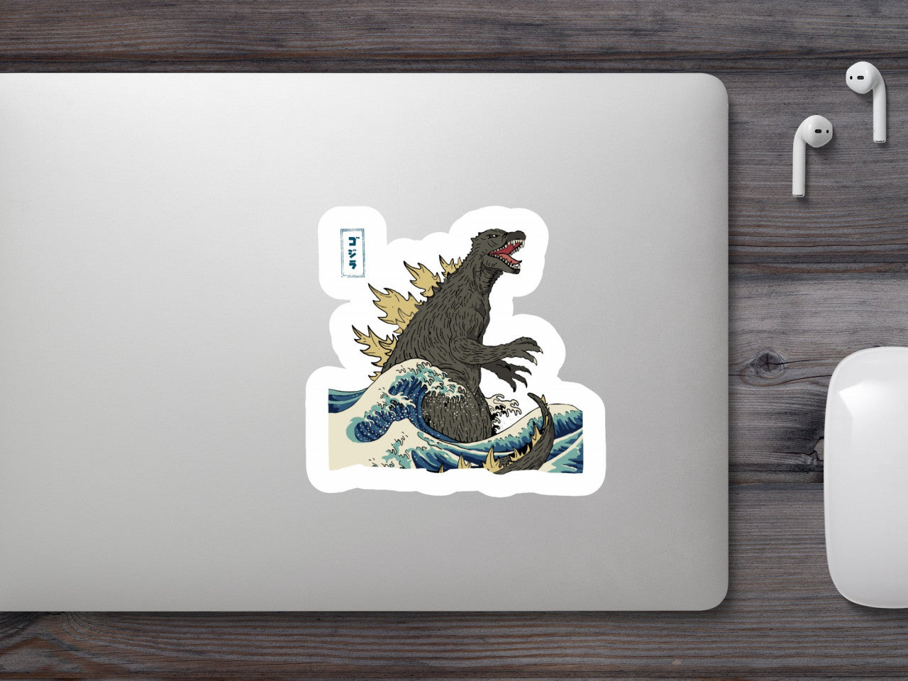 Set 5 bucati, Sticker decorativ, King of the Monsters Godzilla in valuri, Rezistent la apa, NO9850, 6 cm, Multicolor
