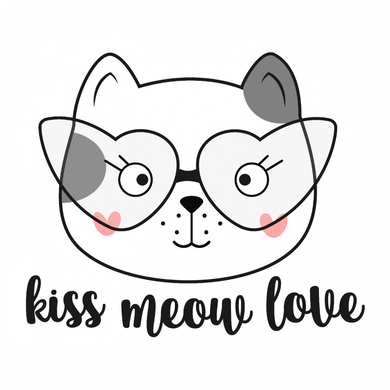 Set 5 bucati, Sticker decorativ, Kiss meow love, Rezistent la apa, NO9856, 6 cm, Multicolor