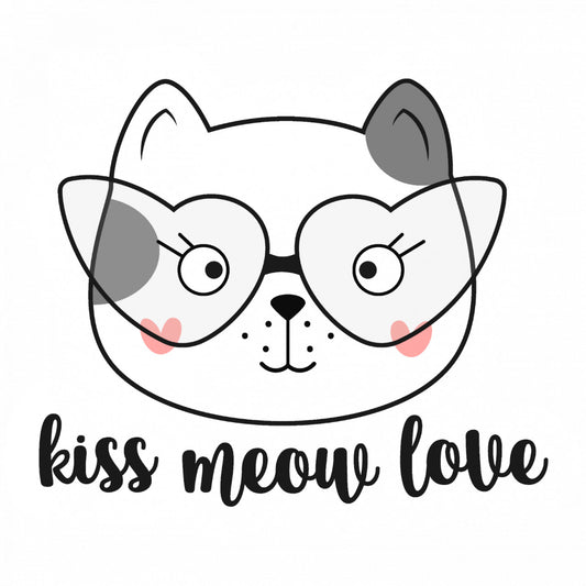 Set 5 bucati, Sticker decorativ, Kiss meow love, Rezistent la apa, NO9856, 6 cm, Multicolor