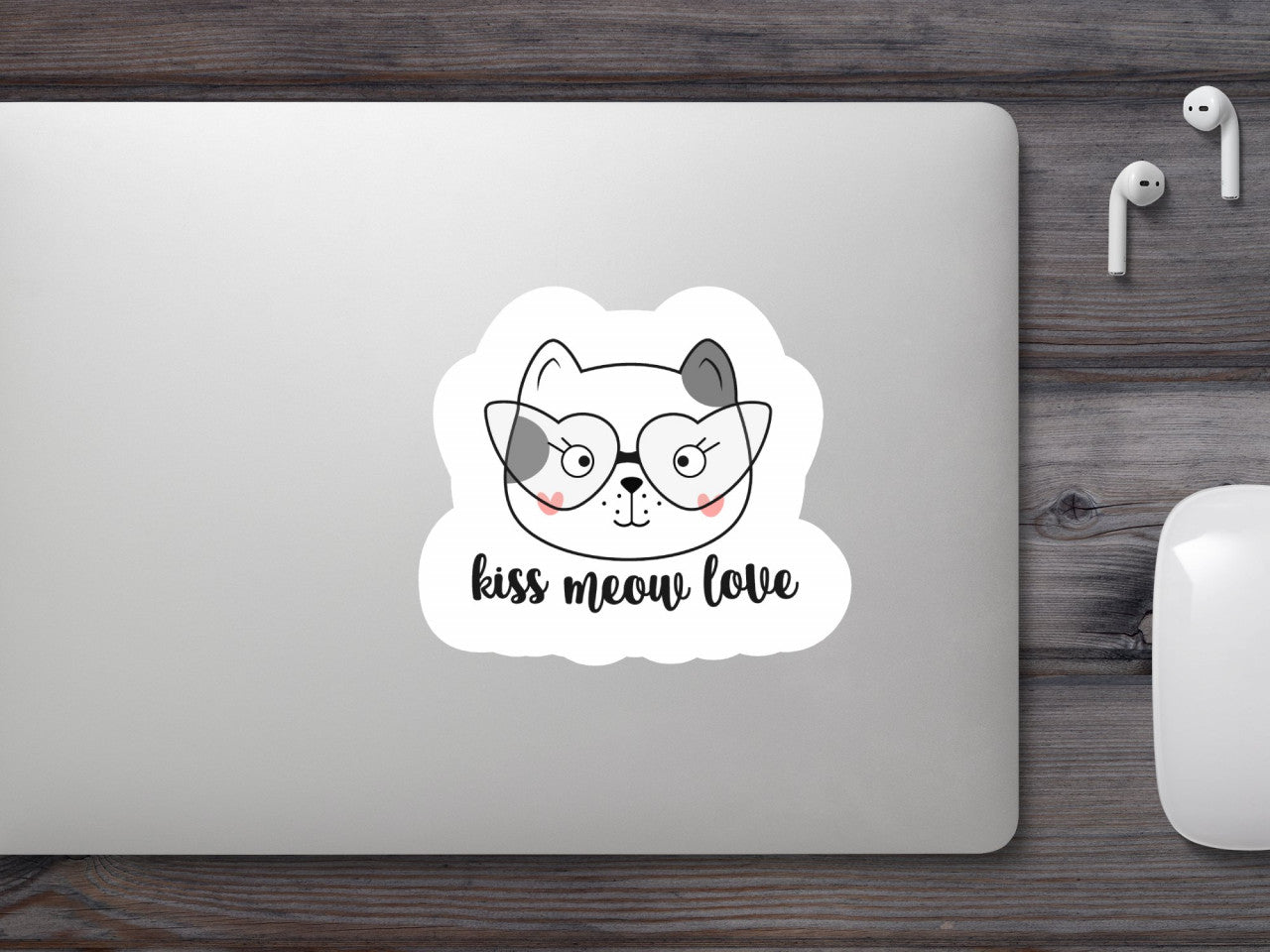 Set 5 bucati, Sticker decorativ, Kiss meow love, Rezistent la apa, NO9856, 6 cm, Multicolor
