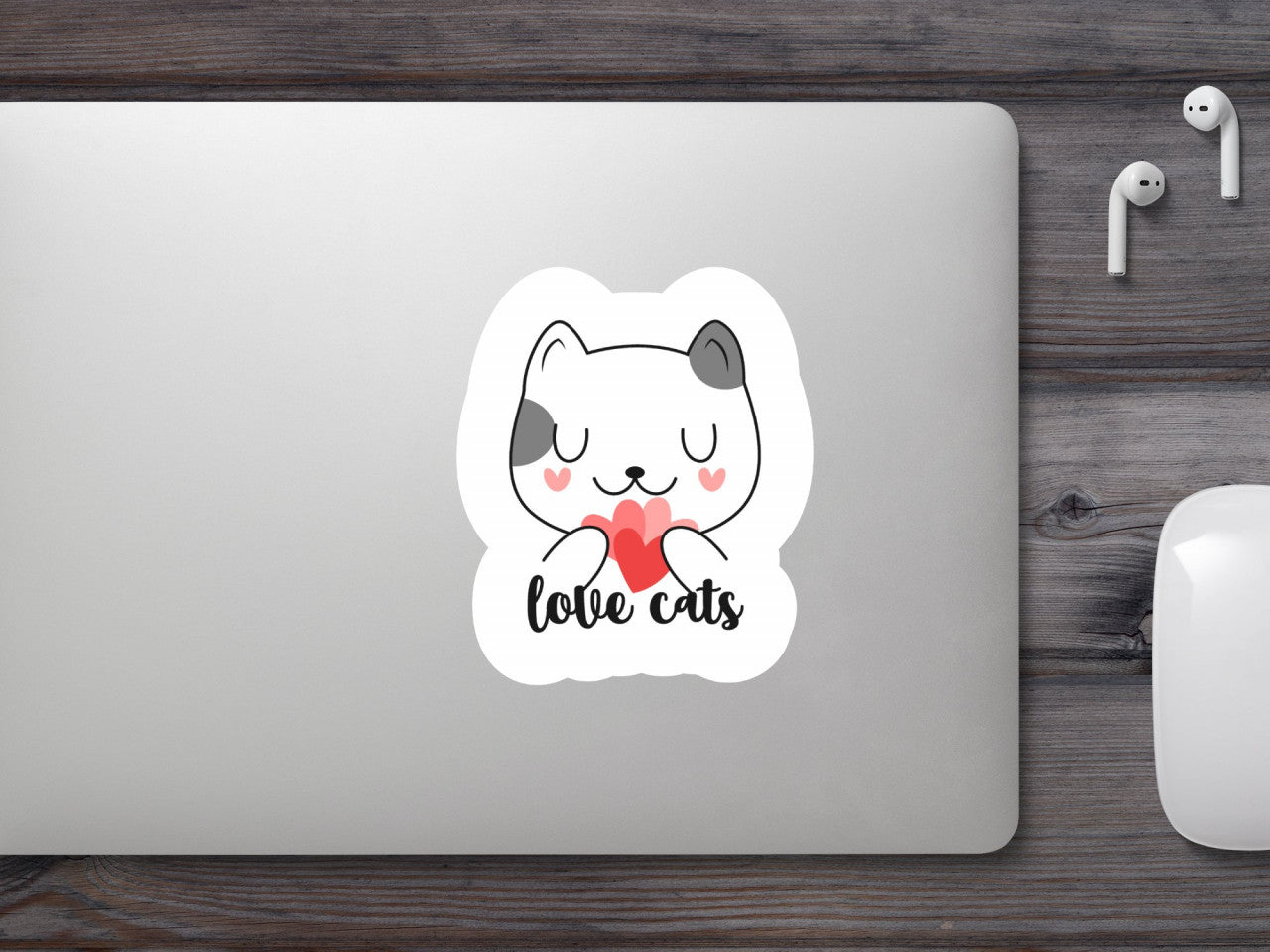 Set 5 bucati, Sticker decorativ, Love cats, Rezistent la apa, NO9928, 6 cm, Multicolor