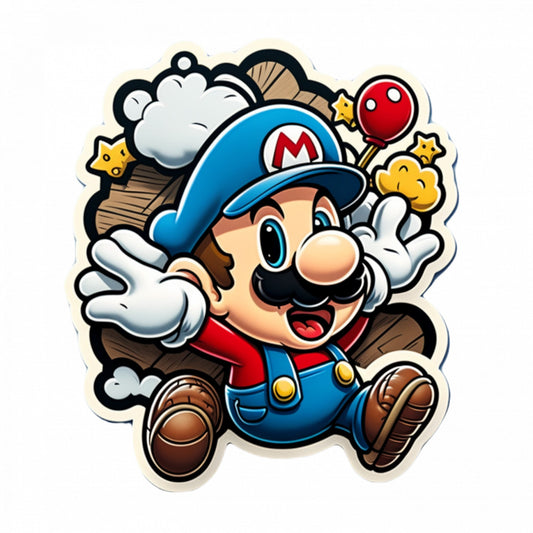 Set 5 bucati, Sticker decorativ, Mario Bross in fuga, Rezistent la apa, NO9982, 6 cm, Multicolor