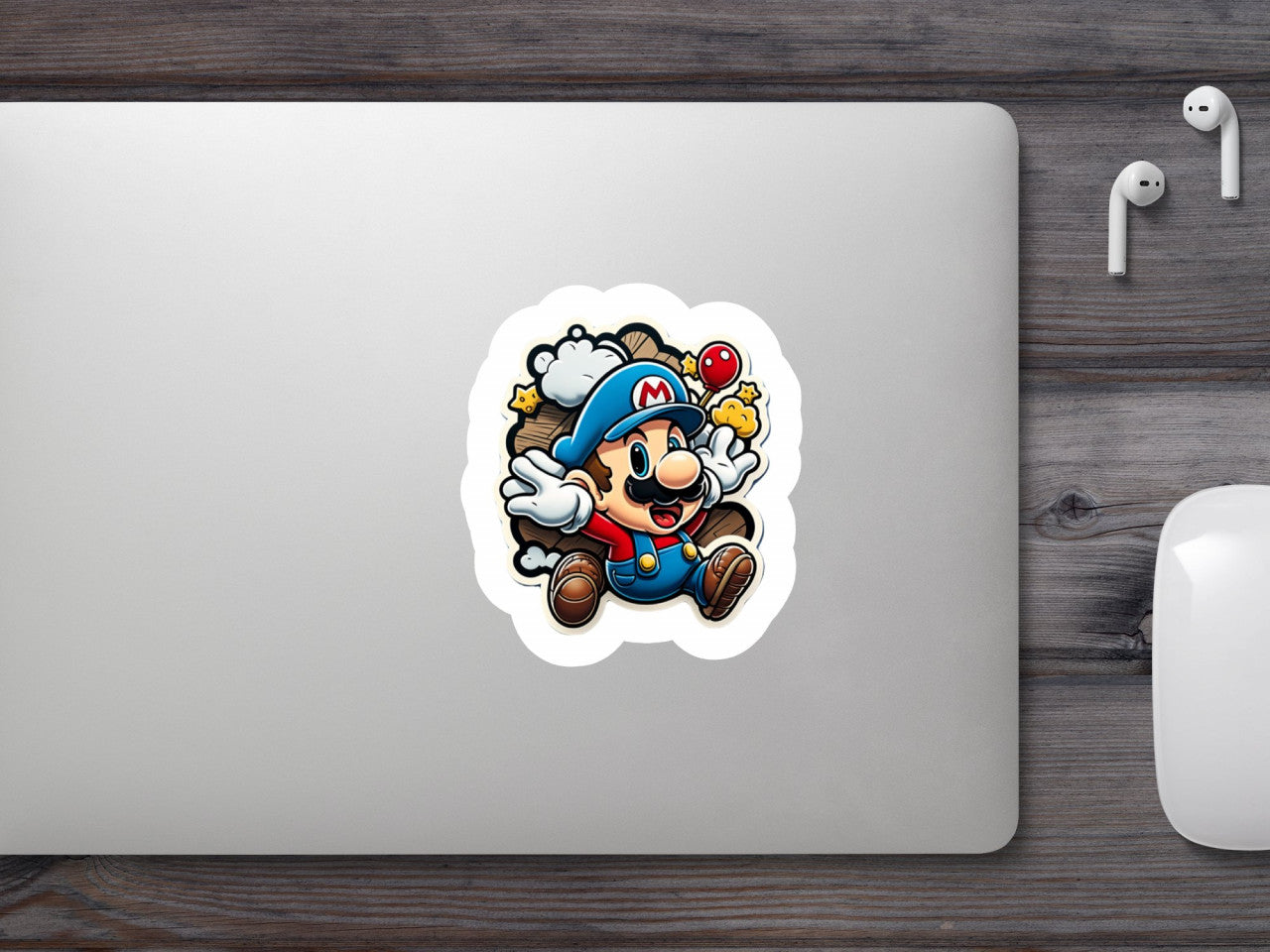 Set 5 bucati, Sticker decorativ, Mario Bross in fuga, Rezistent la apa, NO9982, 6 cm, Multicolor