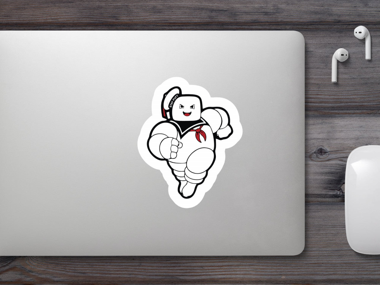 Set 5 bucati, Sticker decorativ, Marshmallow Man Stay Puft alergand, Rezistent la apa, NO9984, 6 cm, Multicolor