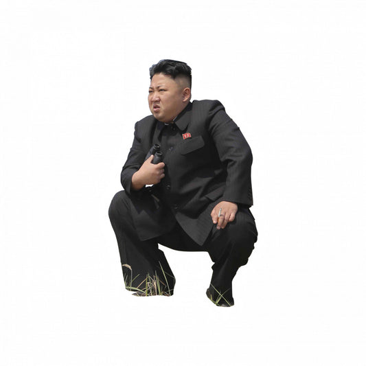 Set 5 bucati, Sticker decorativ, Meme Kim Jong Un in iarba cu binoclu, Rezistent la apa, NO10036, 6 cm, Multicolor