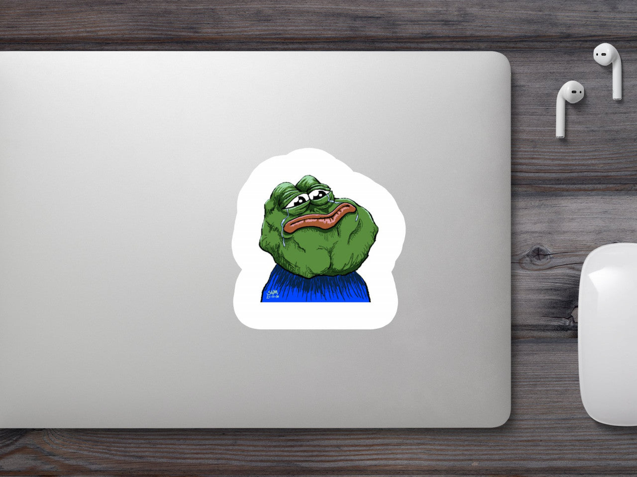 Set 5 bucati, Sticker decorativ, Meme Pepe the Frog fata suparata cu lacrimi, Rezistent la apa, NO10046, 6 cm, Multicolor