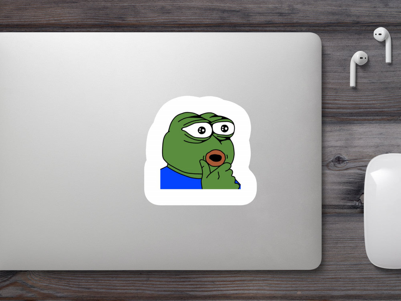 Set 5 bucati, Sticker decorativ, Meme Pepe the Frog uimit, Rezistent la apa, NO10049, 6 cm, Multicolor