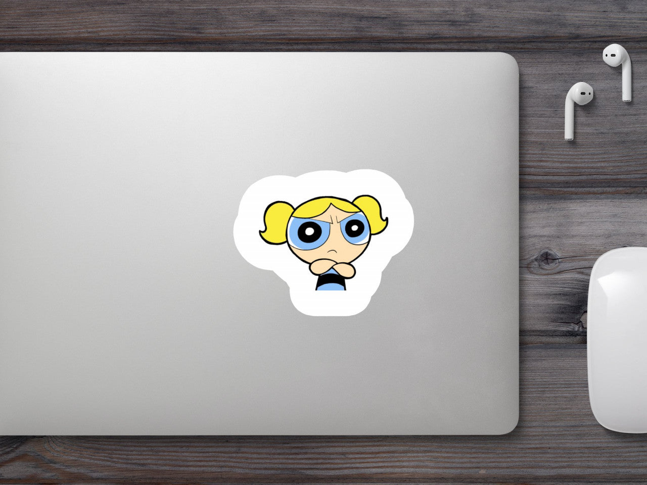 Set 5 bucati, Sticker decorativ, Meme The Powerpuff Girls Bubbles, Rezistent la apa, NO10065, 6 cm, Multicolor