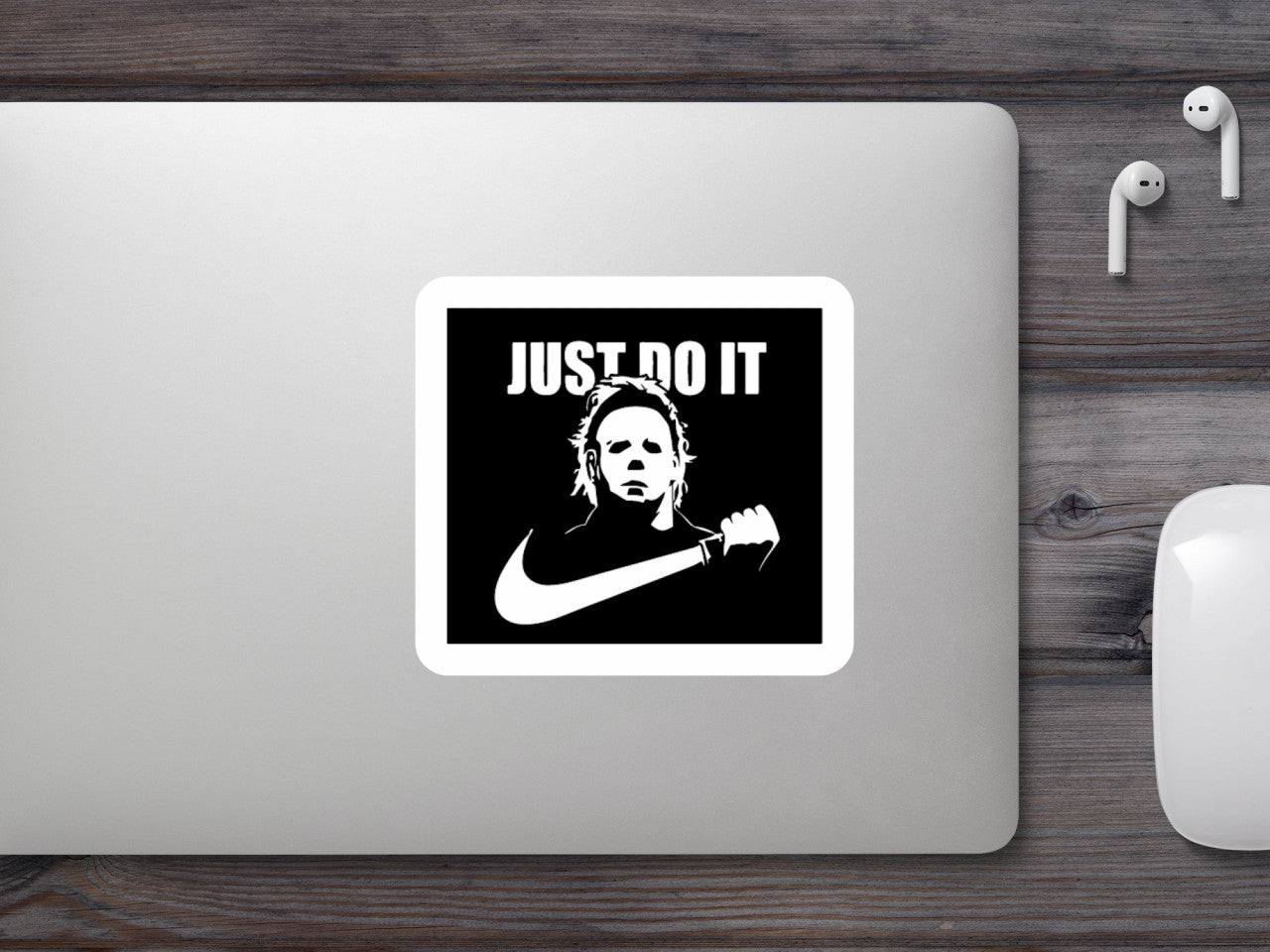 Set 5 bucati, Sticker decorativ, Michael Myers Just Do It, Rezistent la apa, NO8089, 6 cm, Multicolor