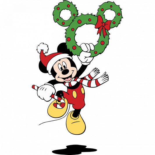 Set 5 bucati, Sticker decorativ, Mickey Mouse agatat de decoratiunile de craciun, Rezistent la apa, NO8098, 6 cm, Multicolor