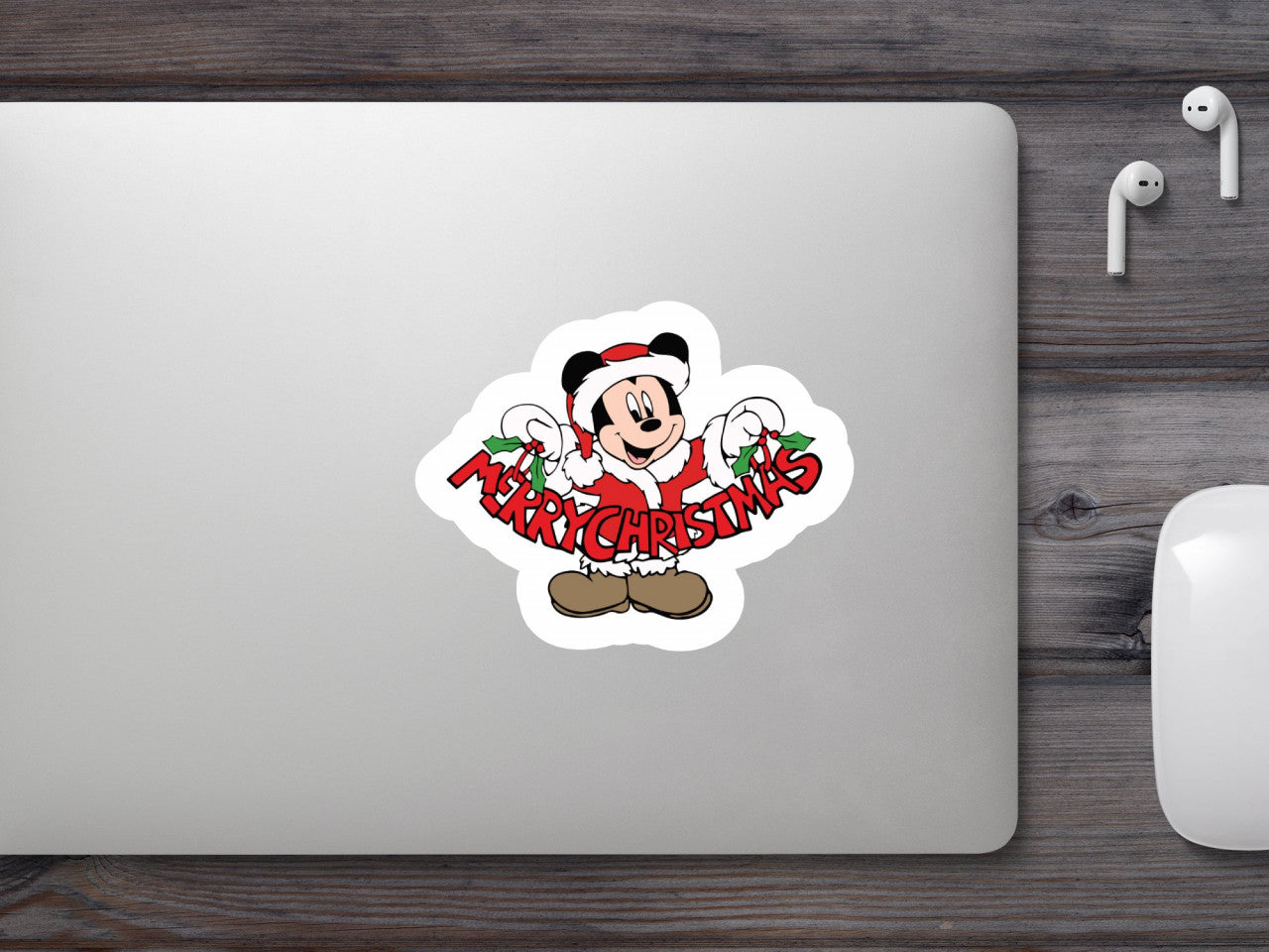 Set 5 bucati, Sticker decorativ, Mickey Mouse Craciun fericit, Rezistent la apa, NO8099, 6 cm, Multicolor
