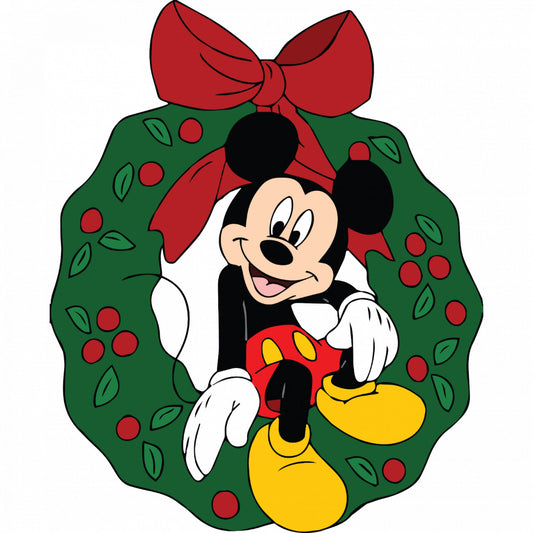 Set 5 bucati, Sticker decorativ, Mickey Mouse sta in decoratiunile de craciun, Rezistent la apa, NO8119, 6 cm, Multicolor