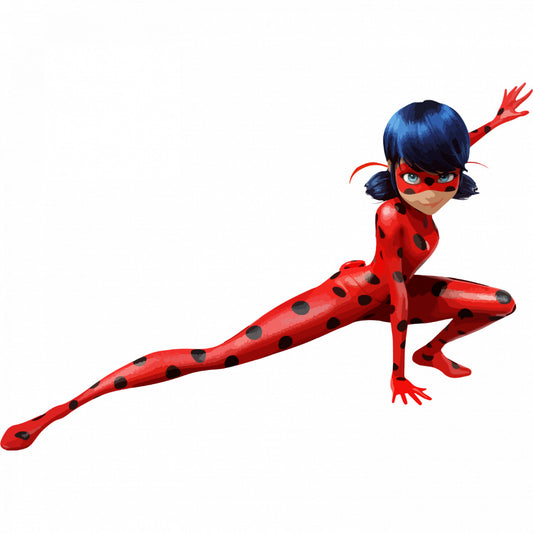 Set 5 bucati, Sticker decorativ, Miraculous Ladybug in pozitie de lupta, Rezistent la apa, NO8164, 6 cm, Multicolor