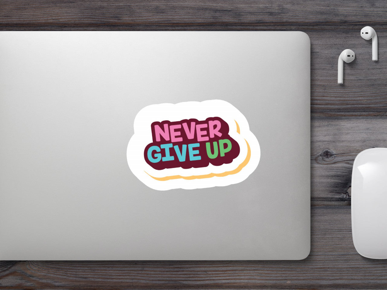 Set 5 bucati, Sticker decorativ, Never give up, Rezistent la apa, NO8244, 6 cm, Multicolor