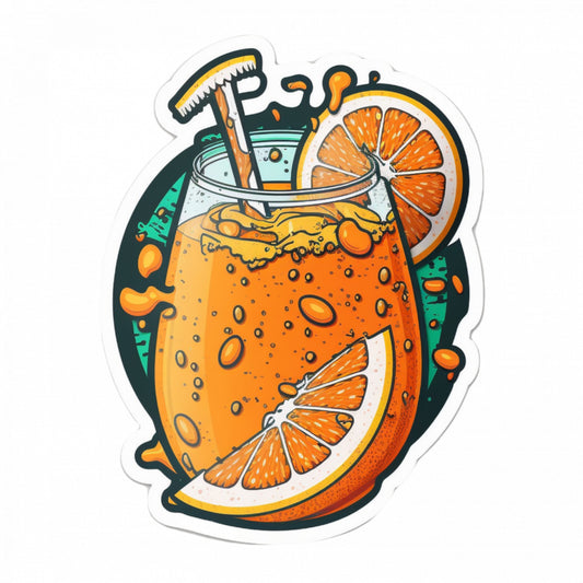 Set 5 bucati, Sticker decorativ, Pahar cu suc de portocale si pai, Rezistent la apa, NO10090, 6 cm, Multicolor