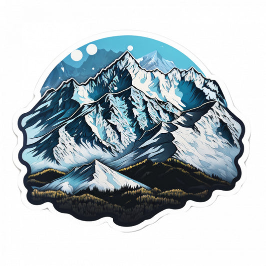 Set 5 bucati, Sticker decorativ, Peisaj de iarna la munte, Rezistent la apa, NO10137, 6 cm, Multicolor