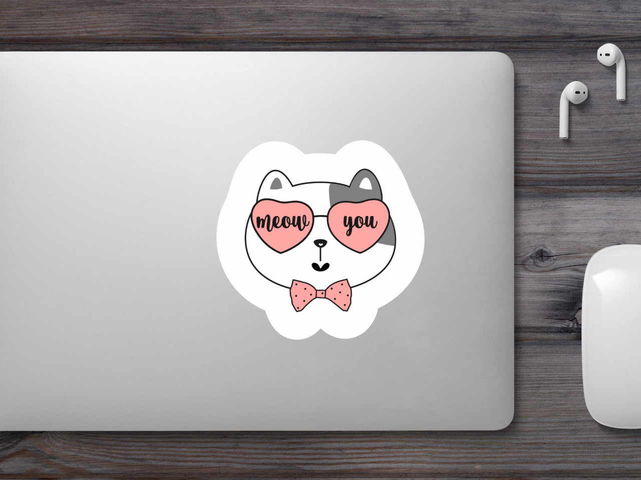 Set 5 bucati, Sticker decorativ, Pisica cu papion, Rezistent la apa, NO10199, 6 cm, Multicolor