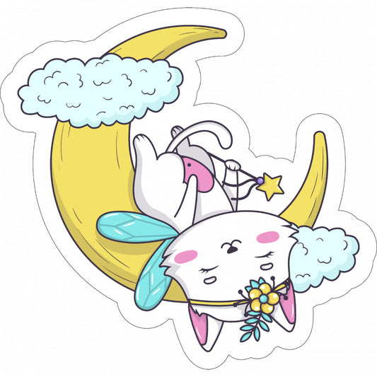 Set 5 bucati, Sticker decorativ, Pisica dormind pe luna, Rezistent la apa, NO10210, 6 cm, Multicolor