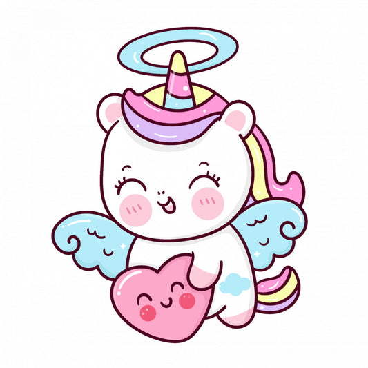 Set 5 bucati, Sticker decorativ, Pisica unicorn indragostita, Rezistent la apa, NO10258, 6 cm, Multicolor