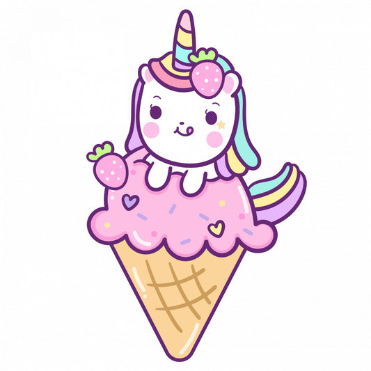 Set 5 bucati, Sticker decorativ, Pisica unicorn pe o inghetata, Rezistent la apa, NO10260, 6 cm, Multicolor