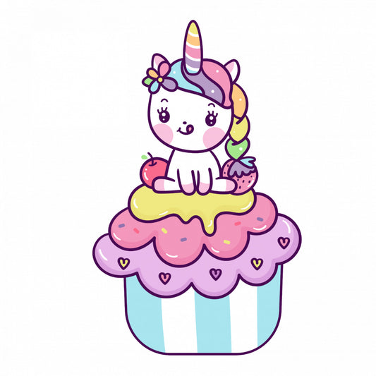 Set 5 bucati, Sticker decorativ, Pisica unicorn pe tort, Rezistent la apa, NO10261, 6 cm, Multicolor