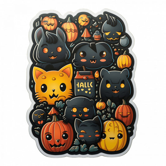 Set 5 bucati, Sticker decorativ, Pisicute halloween, Rezistent la apa, NO7519, 6 cm, Multicolor