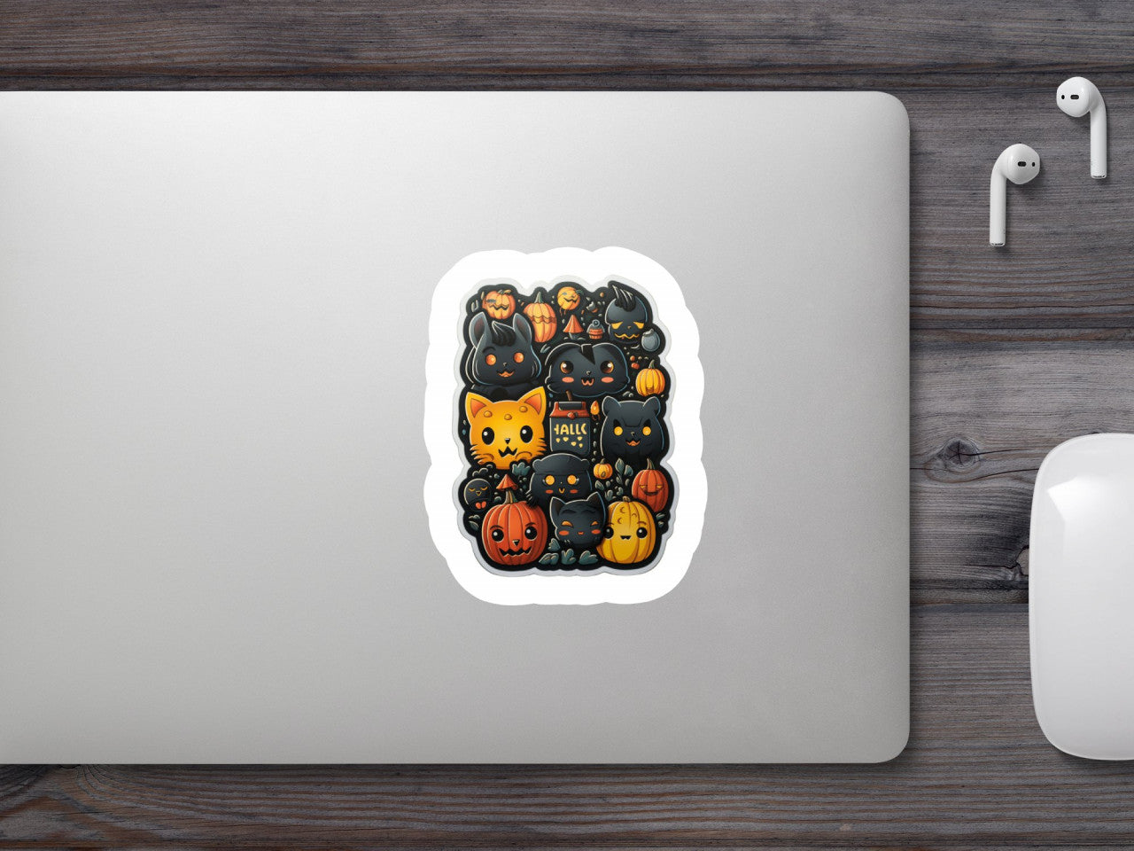 Set 5 bucati, Sticker decorativ, Pisicute halloween, Rezistent la apa, NO7519, 6 cm, Multicolor