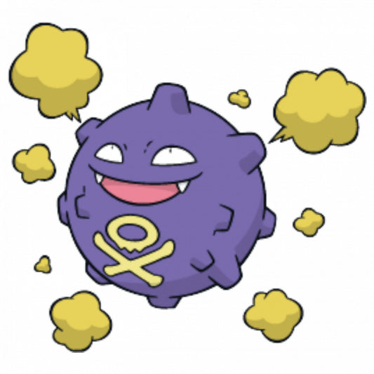 Set 5 bucati, Sticker decorativ, Pokemon Koffing, Rezistent la apa, NO7612, 6 cm, Multicolor