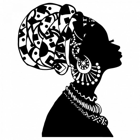 Set 5 bucati, Sticker decorativ, Portret femeie afro cu turban, Rezistent la apa, NO7702, 6 cm, Multicolor