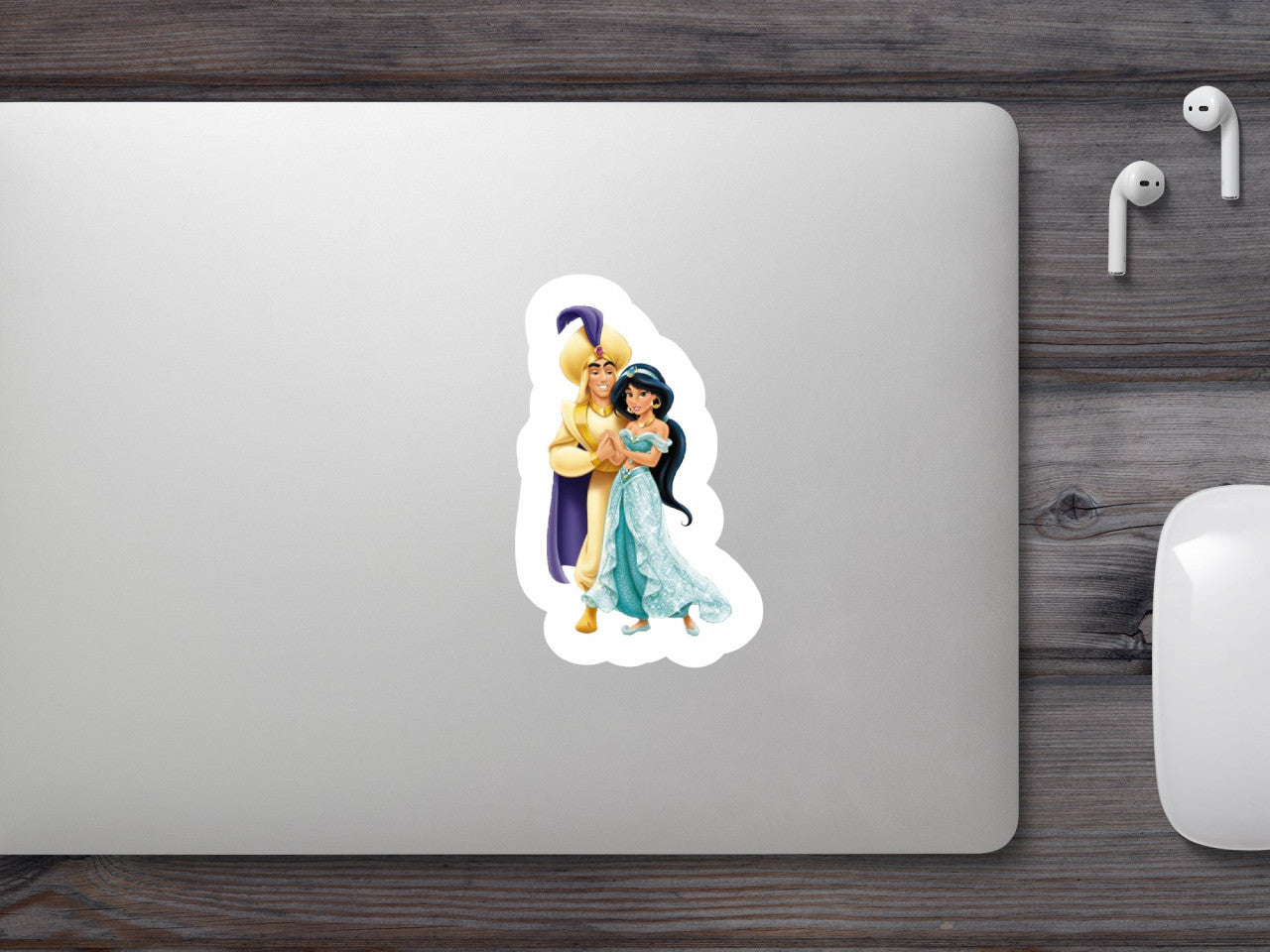Set 5 bucati, Sticker decorativ, Printesa Jasmine si Aladdin, Rezistent la apa, NO7718, 6 cm, Multicolor