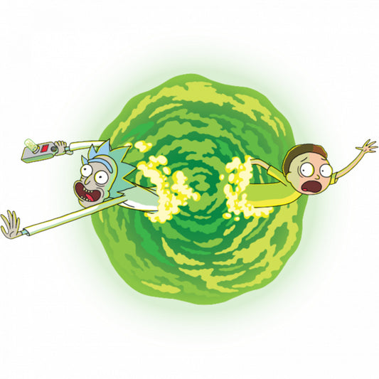 Set 5 bucati, Sticker decorativ, Rick and morty aruncati din portal, Rezistent la apa, NO7774, 6 cm, Multicolor