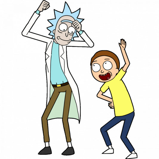 Set 5 bucati, Sticker decorativ, Rick and Morty danseaza, Rezistent la apa, NO7786, 6 cm, Multicolor