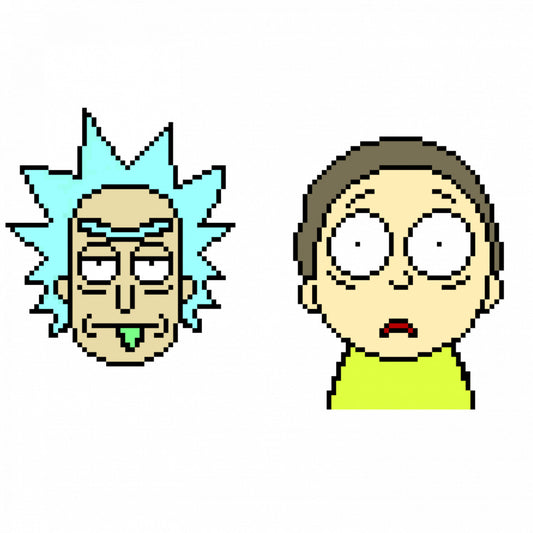 Set 5 bucati, Sticker decorativ, Rick and morty pixelati, Rezistent la apa, NO7816, 6 cm, Multicolor