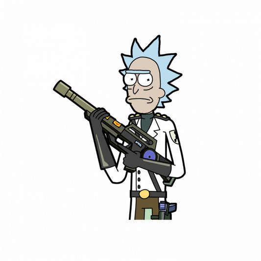 Set 5 bucati, Sticker decorativ, Rick and morty Rick si mitraliera, Rezistent la apa, NO7827, 6 cm, Multicolor