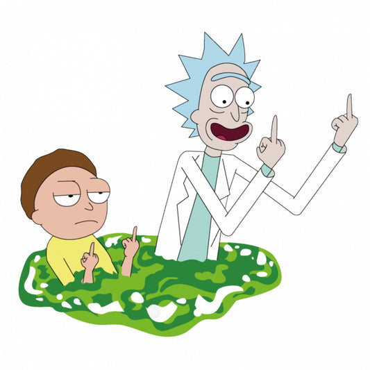 Set 5 bucati, Sticker decorativ, Rick and Morty Semne obscene, Rezistent la apa, NO7835, 6 cm, Multicolor