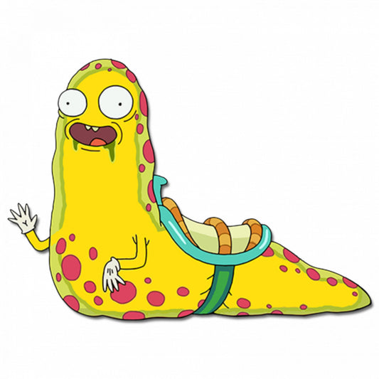 Set 5 bucati, Sticker decorativ, Rick and Morty Yellow and pink slug creature, Rezistent la apa, NO7844, 6 cm, Multicolor