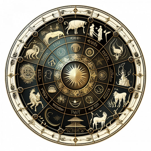 Set 5 bucati, Sticker decorativ, Roata zodiaac cu animale, Rezistent la apa, NO7853, 6 cm, Multicolor