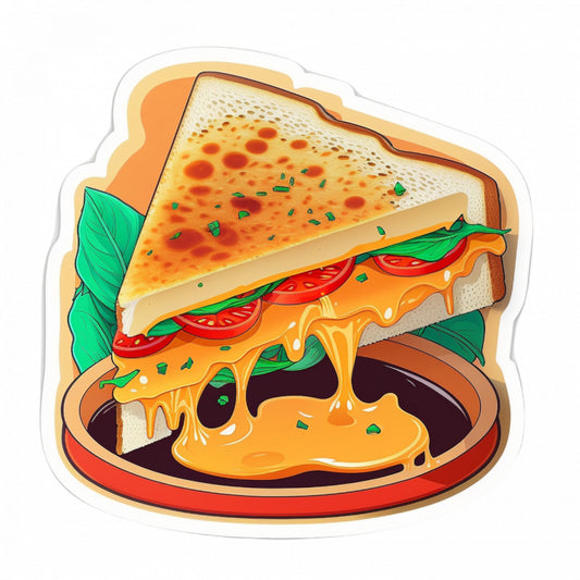 Set 5 bucati, Sticker decorativ, Sandwich cu branza calda, Rezistent la apa, NO7882, 6 cm, Multicolor