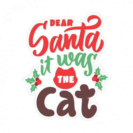 Set 5 bucati, Sticker decorativ, Santa it was the cat, Rezistent la apa, NO7885, 6 cm, Multicolor